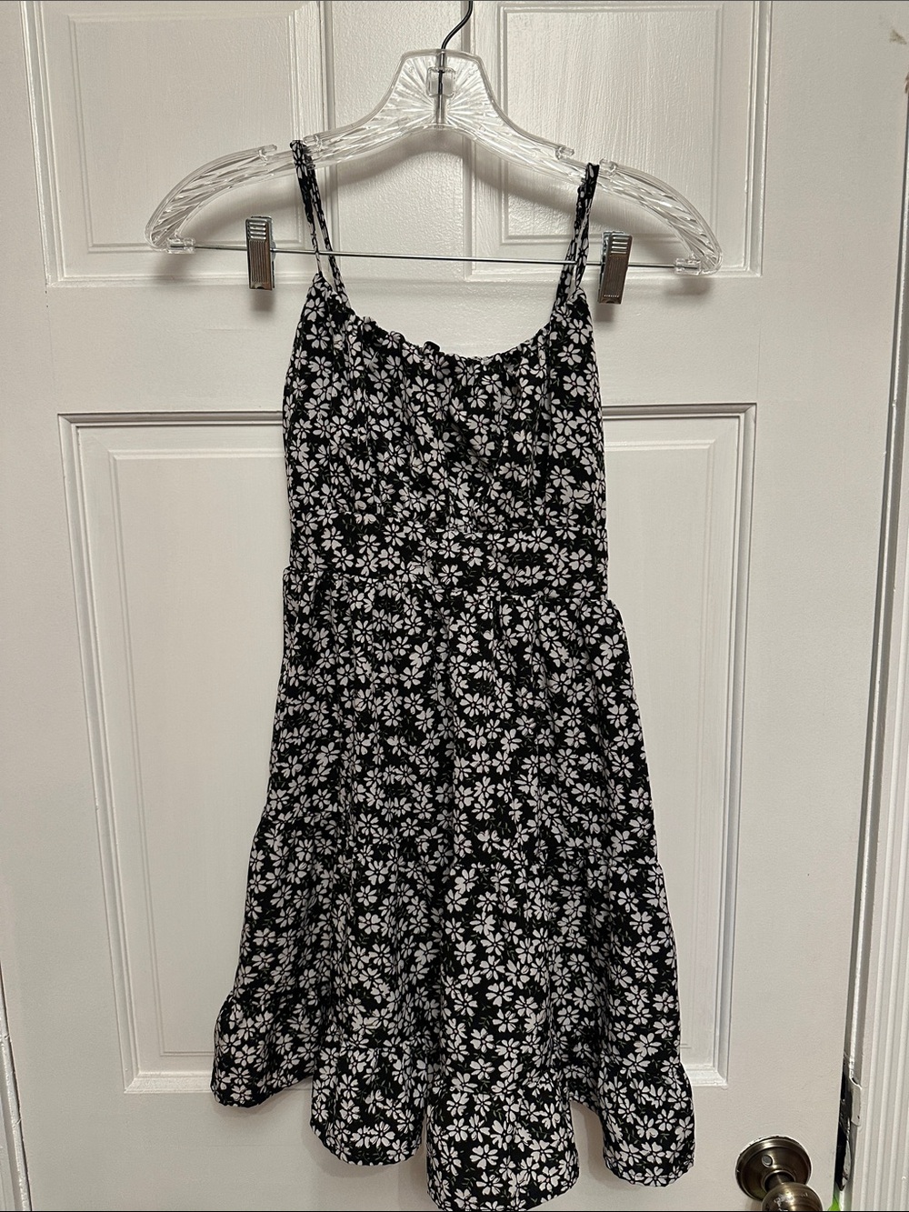 Girls' Black Floral Spaghetti-Strap Sundress